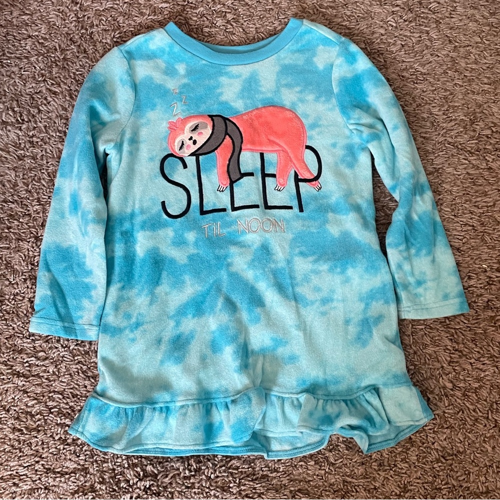 Blue Tie-Dye Sleep Gown with Sloth Design